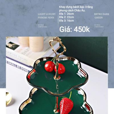 Bộ khay 3 tầng bằng sứ xanh